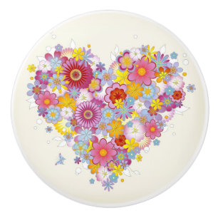 Floral heart with butterflies ceramic knob