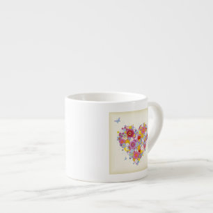 Floral heart with butterflies espresso cup
