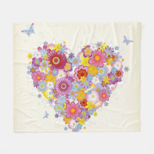 Floral heart with butterflies fleece blanket