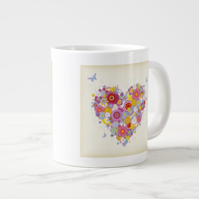 Floral heart with butterflies large coffee mug (Front Right)