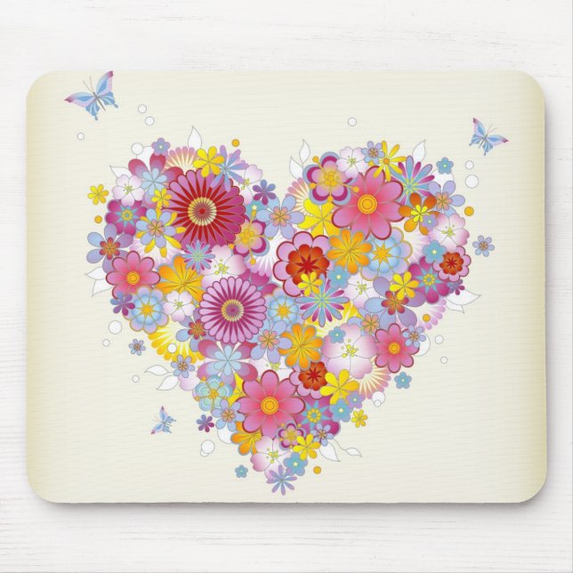 Floral heart with butterflies mouse pad (Front)