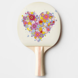 Floral heart with butterflies ping pong paddle