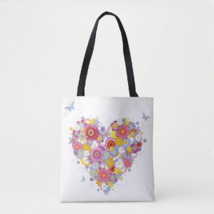 Floral heart with butterflies tote bag