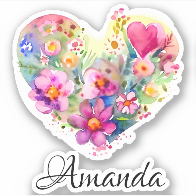 Floral Heart Wreath and Name | Pastel Watercolor  (Front)
