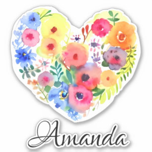 Floral Heart Wreath and Name   Pastel Watercolor