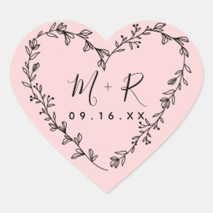 Floral Heart Wreath Initials Sticker