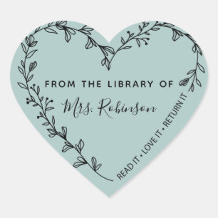 Floral Heart Wreath Library Rustic Teal Heart Sticker