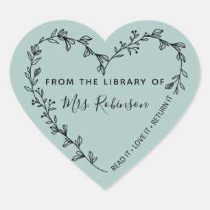 Floral Heart Wreath Library Rustic Teal Sticker