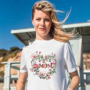 Floral Heart Wreath - MOM T-Shirt