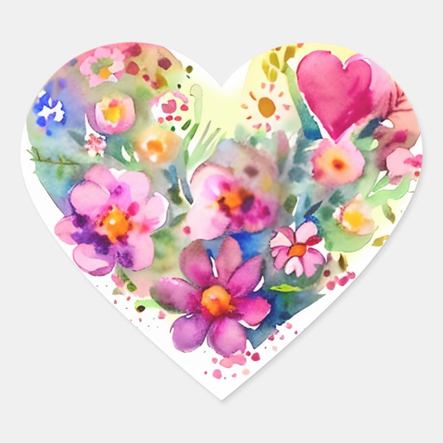 Floral Heart Wreath | Pastel Watercolor Colourful Sticker (Front)