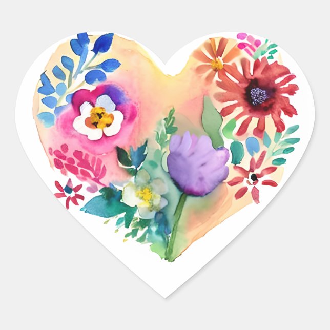 Floral Heart Wreath Pastel Watercolor Purple Red Sticker (Front)