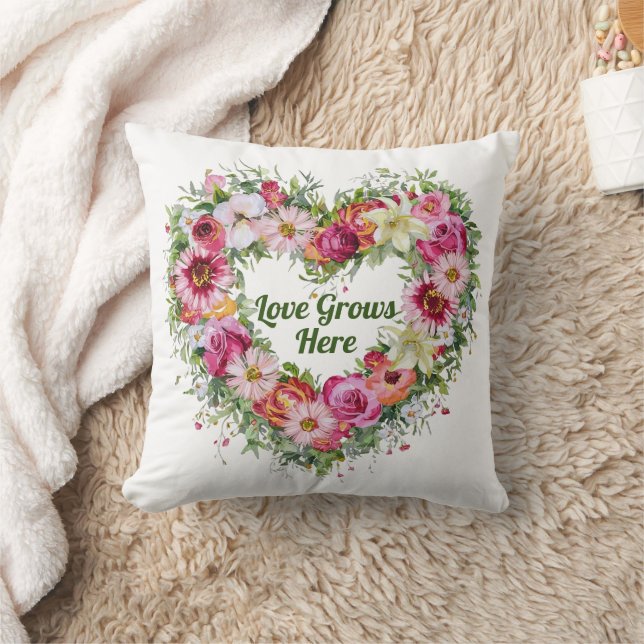 Floral Heart Wreath Personalised Cushion (Blanket)