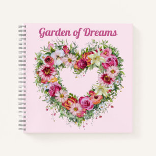 Floral Heart Wreath Personalised Notebook