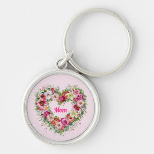 Floral Heart Wreath Personalized Key Ring