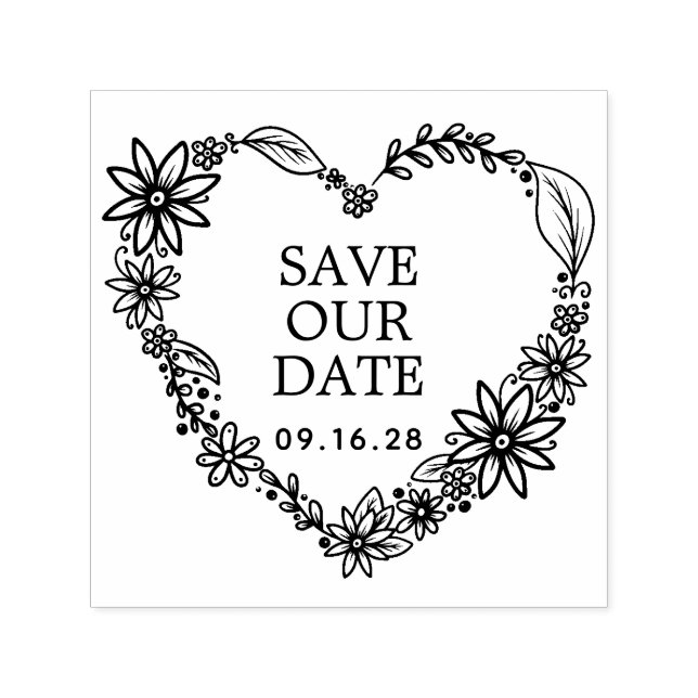 Floral Heart Wreath Save The Date Self-inking Stamp (Design)
