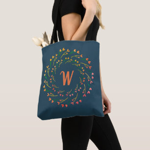 Floral Heart Wreaths With Monogram Initial Chic Tote Bag
