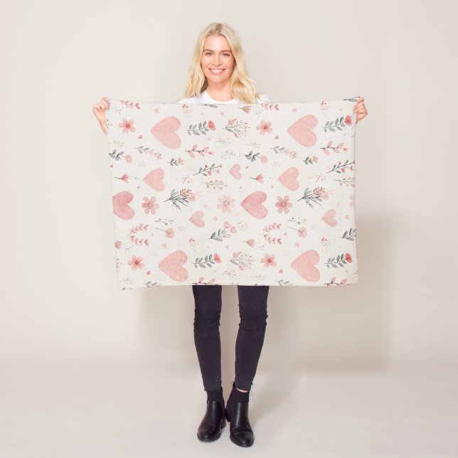Floral Hearts Fleece Blanket (In Situ)