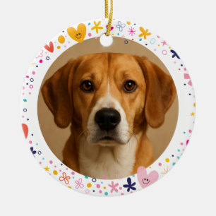 Floral Hearts Frame Custom Pet Photo   Personalize Ceramic Tree Decoration