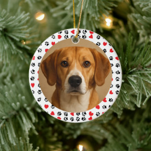 Floral Hearts Frame Custom Pet Photo   Personalize Ceramic Tree Decoration