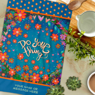 Floral Hearts Fun Do Your Thing Quote Name Tea Towel