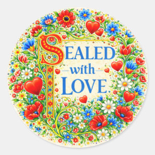 Floral Hearts SEALED WITH LOVE Classic Round Sticker