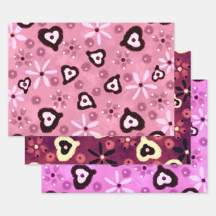 Floral Hearts Shades of Pink Pattern Decoupage Wrapping Paper Sheet