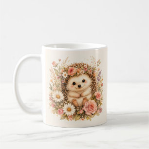 Floral Hedgehog Watercolor Art Coffee Mug