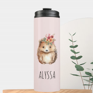 Floral Hedgehog watercolor Thermal Tumbler
