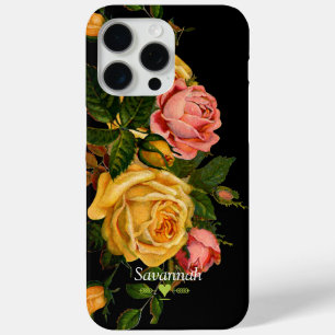Floral Heirloom Roses Black iPhone 15 Pro Max Case