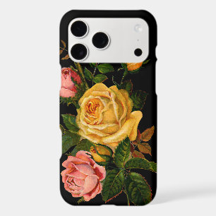 Floral Heirloom Roses Black Pink Yellow