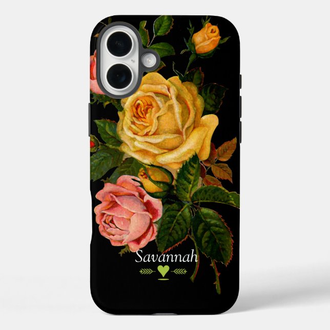 Floral Heirloom Roses Black Yellow Pink Case-Mate iPhone Case (Back)