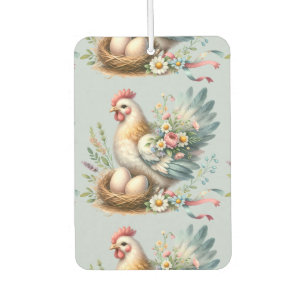 Floral Hen with Eggs Vintage Farmhouse Charm Car Air Freshener
