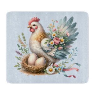 Floral Hen with Eggs Vintage Farmhouse Charm Cutting Board
