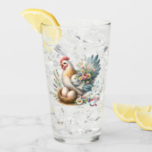 Floral Hen with Eggs Vintage Farmhouse Charm Glass
