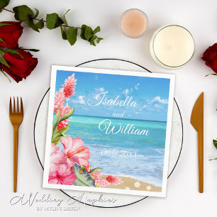 Floral Hibiscus Tropical Beach Wedding Napkin