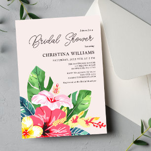 Floral Hibiscus Tropical Blush Bridal Shower Invitation