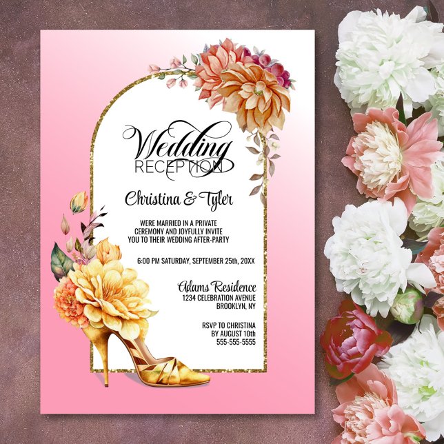 Floral High Heel Shoe Pink Arch Wedding Reception Invitation (Creator Uploaded)