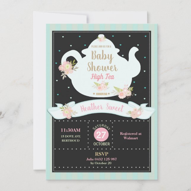 Floral High Tea Party Baby Shower Invitation (Front)