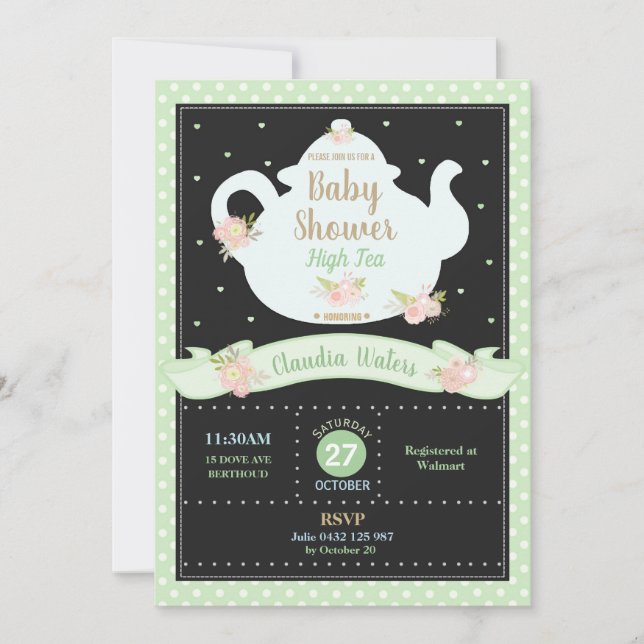 Floral High Tea Party Baby Shower Neutral Invitation (Front)