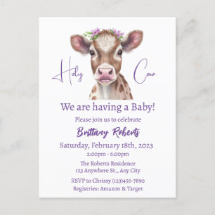 Floral Highland Cow Baby Shower Invitation