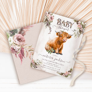 Floral Highland Cow Baby Shower Invitation