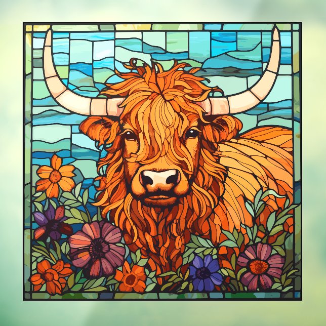 Floral Highland Cow Farm Life Faux Stained Glass (Sheet 3)