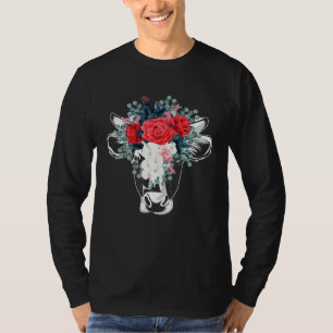 Floral Highland Cow Heifer Dairy Farm Animal Wildf T-Shirt