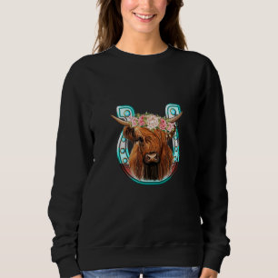 Floral Highland Cow Heifer Horseshoe Western Count Sweatshirt