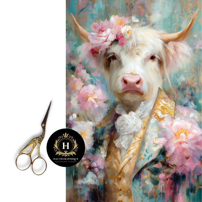 Floral Highland Cow in Baroque Suit Decoupage Tissue Paper (Creator Uploaded)