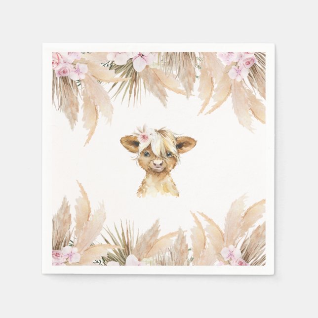 Floral Highland Cow Napkins (Front)