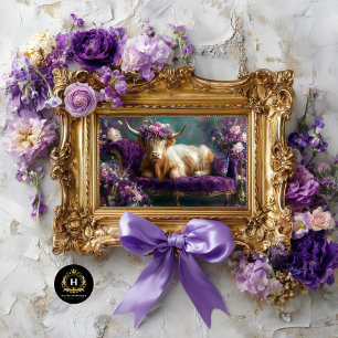 Floral Highland Cow on Purple Chaise Decoupage Tissue Paper