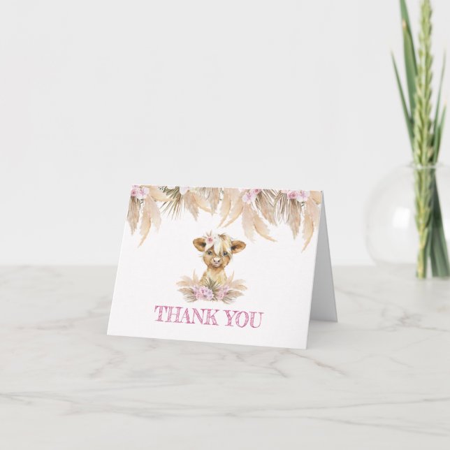 Floral Highland Cow Thank You Card (Front)