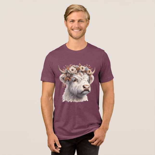 Floral Highland Cow Tri-Blend Shirt (Front Full)