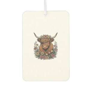 Floral Highland Cow Vintage Engraving Design_1 Car Air Freshener